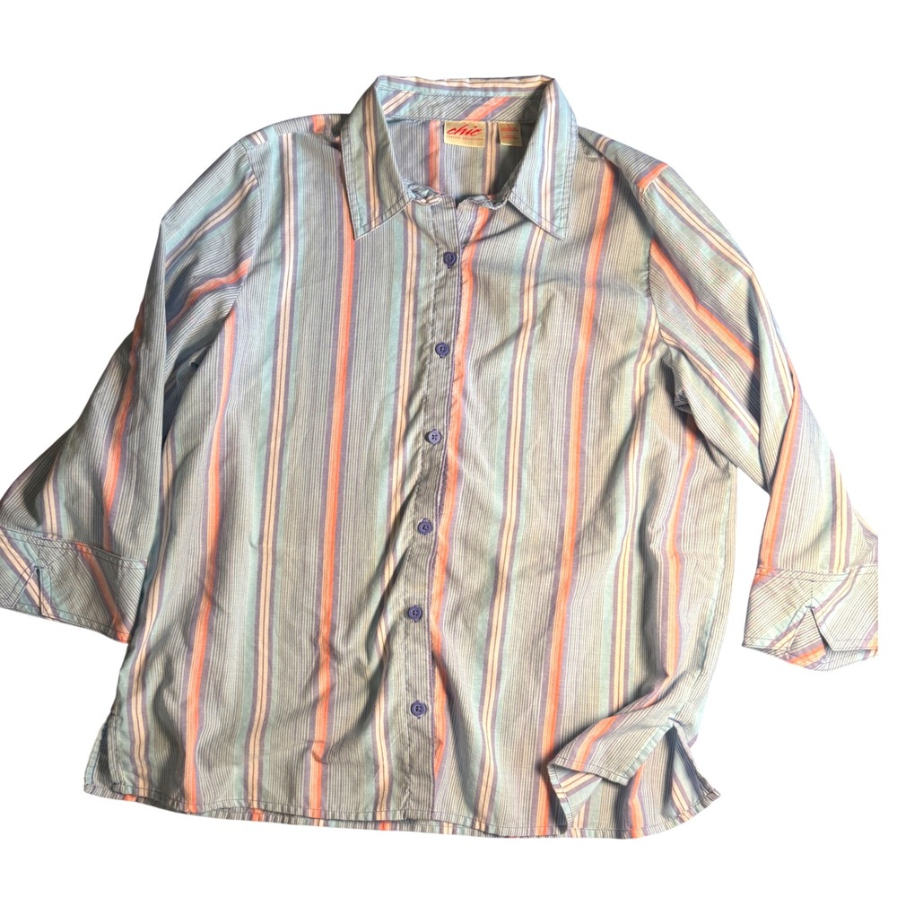 Y2K Chic Comfort Collection Striped Button Down Blouse L Retro Preppy Indie